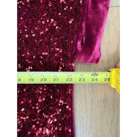 NWT Umgee Sequin Velvet Short Sleeve Top Maroon Burgundy Wine Medium - Picture 5 of 7